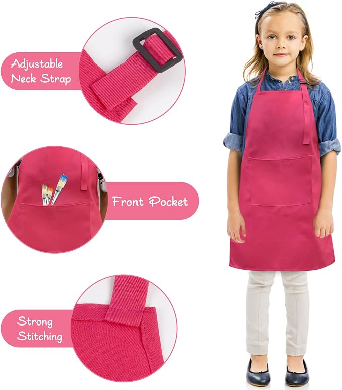 SINLAND Kids Aprons with Large Pocket 2 Pack | Adjustable Cooking Chef Aprons,Stain Resistant Toddler Apron for Baking Painting Gardening Boys Girls - Image 8