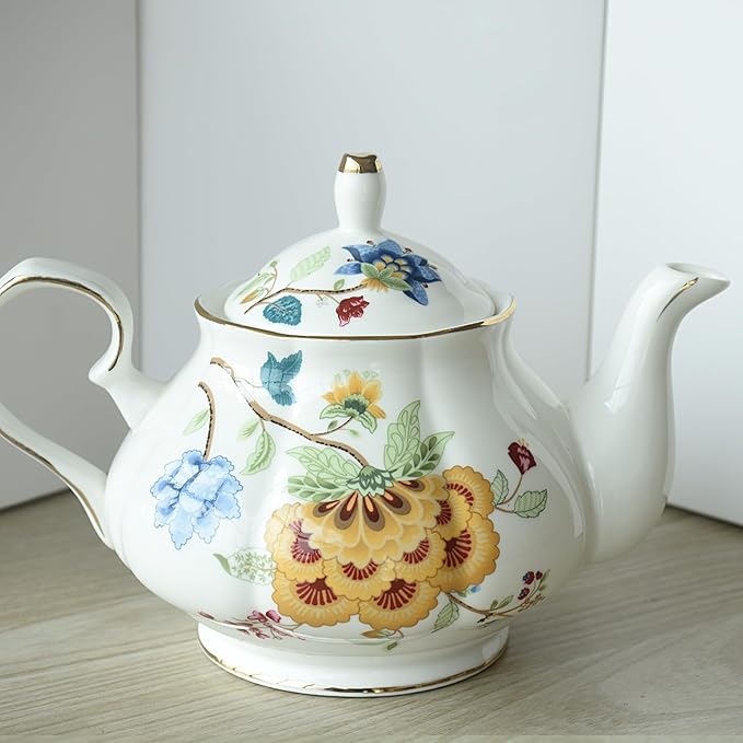Jomop Teapot Handmade Ceramic Tea pot (Blue and Red)