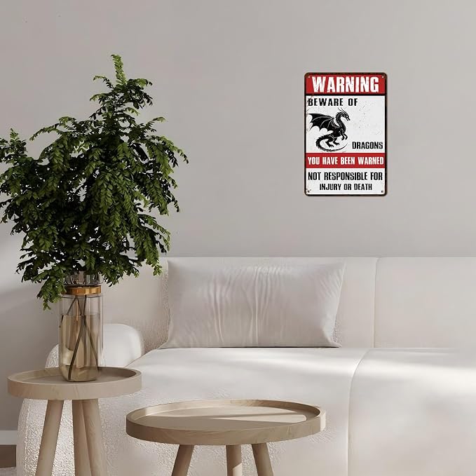 Beware of Dragons Retro Metal Tin Sign for Garden Kitchen Office Home Bar Cafe Decor 12 * 8inch - Image 6