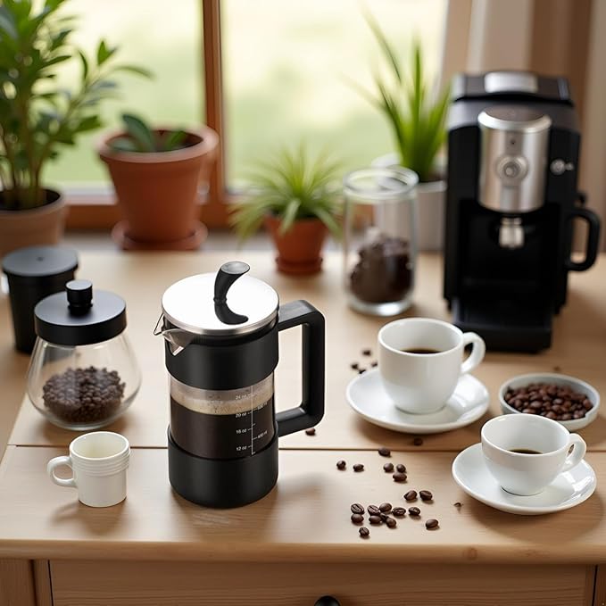 Premium French Press (34oz) - Enjoy Smooth, Grit-Free Coffee Every Morning - Durable Glass Carafe with Easy-Read Measurements, Ergonomic Handle & Mess-Free Pouring Spout
