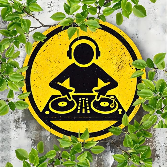 1pc Vintage DJ Themed Iron Sign, 8x8 inches, Circular Wall Art, Multipurpose Home/Room/Restaurant/Bar/Café/Garage Decor, Wall Hanging, No Electricity Needed - Image 5