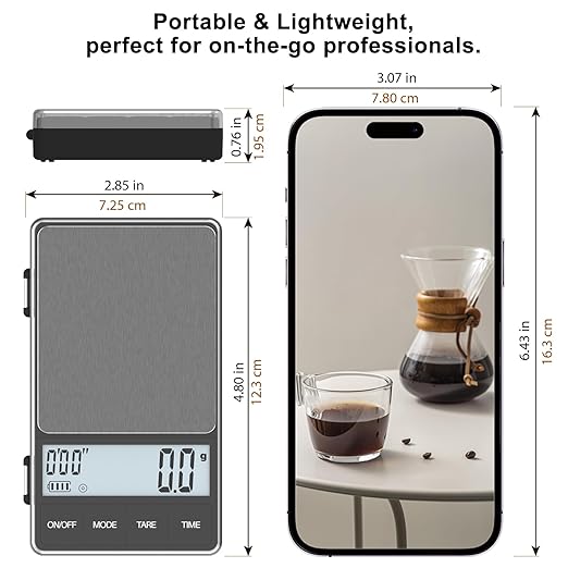 Coffee Scale with Timer 1000g /35oz, Accuracy 0.1g, Espresso Scale for Both Pour Over and Espresso Machine, Units in Gram and Ounce, Easy Control Timer, Mini Scale for Coffee