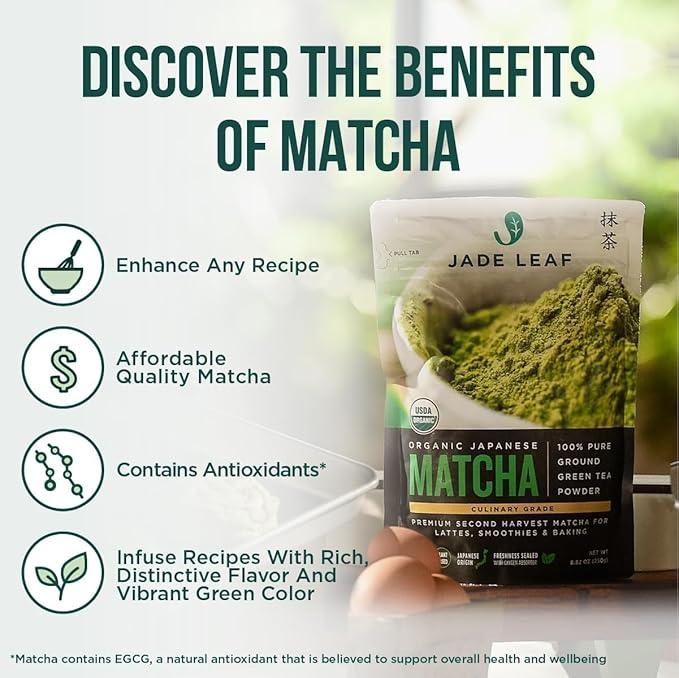 Jade Leaf Matcha Organic Culinary Grade Matcha Powder - Japanese Green tea for Baking, Smoothies, Lattes, and Skin Care, 100g / 3.53 Ounce (Pack of 1)