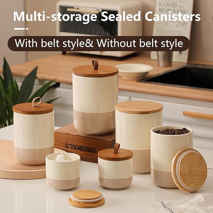 Simcat Airtight Food Storage Containers Kitchen Canisters with Wood Lids Storage Jars for Coffee, Sugar, Tea, Flour, Spice (Middle-27oz)