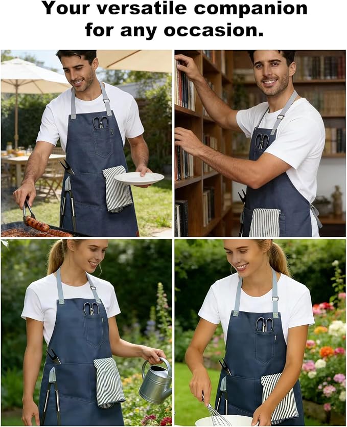 Chef Apron w/Pockets, Adjustable Strap for Cooking & Gardening | Equipped with 3 Large Multi-use Pockets, Wear-Resistant Fabric, Easy Clean, Ideal for BBQ Baking Craft for Men Women - Image 6