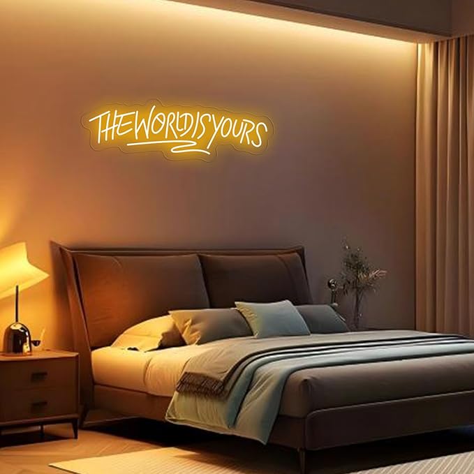 The World is Yours Neon Sign Dimmable World Yours LED Sign for Wall Decor USB Powered Neon Light for Man Cave Home Bar Bistro Club Cafe Wedding Game Room Birthday Gift Graduation Party - Image 7