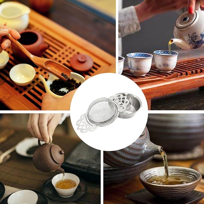 2 Pack Tea Strainers with Drip Bowls, Stainless Steel Tea Strainer Bowl Loose Leaf Tea Filter for 2.5-4 Inch Cup Mouth (Sliver)