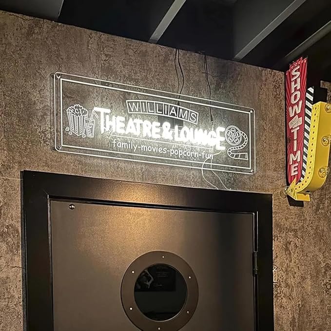 Custom Theatre & Lounge Neon Sign, Personalized Home Theater LED Neon Light, Movie Room Decor Neon Sign for Wall, Game Room, Man Cave, Home Cinema, Birthday & Housewarming Gift