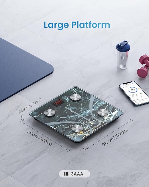 RENPHO Smart Scale for Body Weight, Digital Bathroom Scale BMI Weighing Bluetooth Body Fat Scale, Body Composition Monitor Health Analyzer with Smartphone App (Marble, 11"/280mm)
