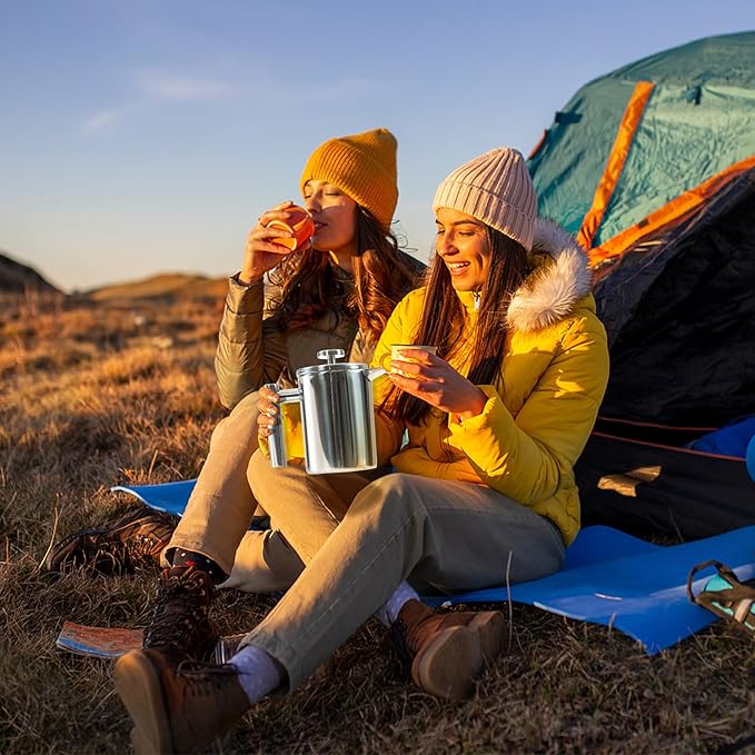 French Press Coffee Maker with Scale, 304 Stainless Steel French Press, 17OZ, Double-Wall Insulated, Food Grade, Suitable for Kitchen and Travel Camping