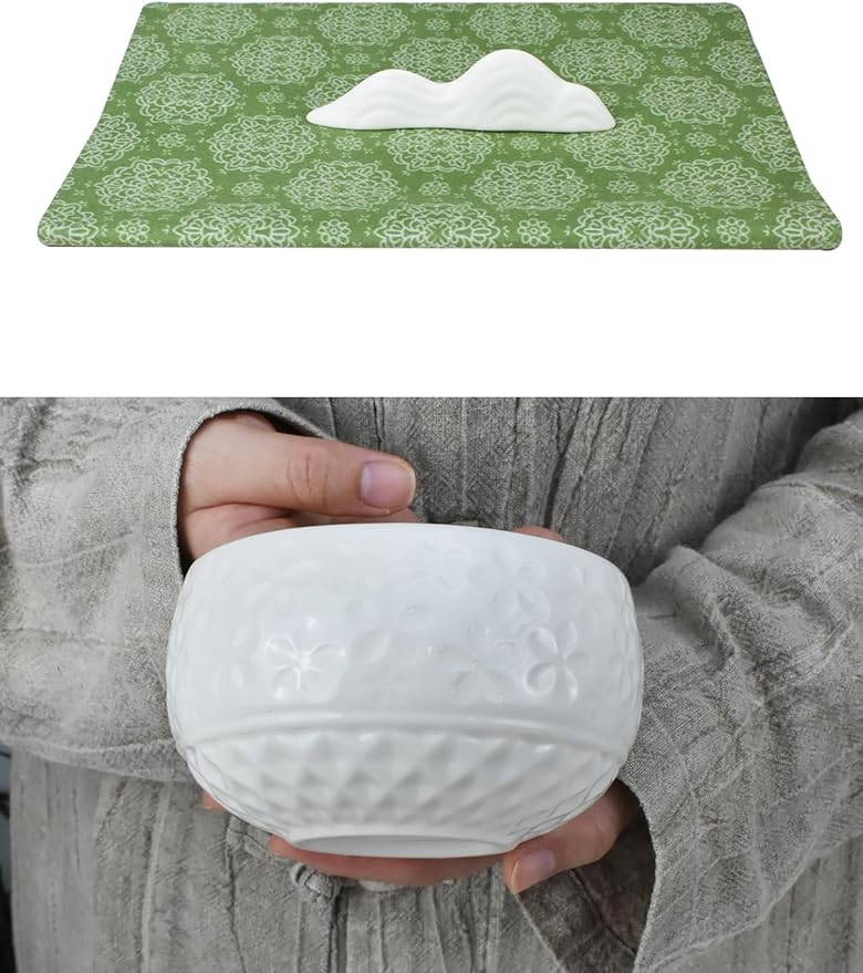 Artcome Matcha Tea Set – Green Sakura Embossed Ceramic Bowl 17oz with Bamboo Whisk, Whisk Holder, Strainer, Scoop, Tea Spoon, Cloth – Traditional Japanese Matcha Kit for Daily Use & Gift Giving