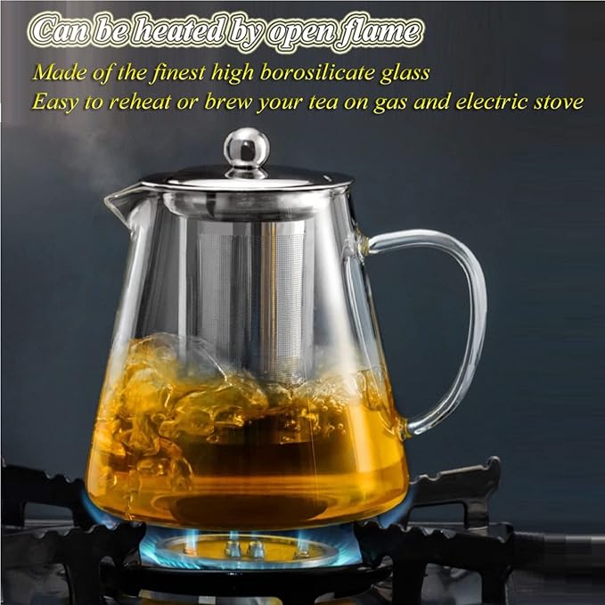 Glass Teapot with Removable Stainless Steel Infuser, Borosilicate Glass Tea Pot with Strainer,for Blooming Tea & Loose Leaf Tea, Microwave & Stovetop Safe(19oz )