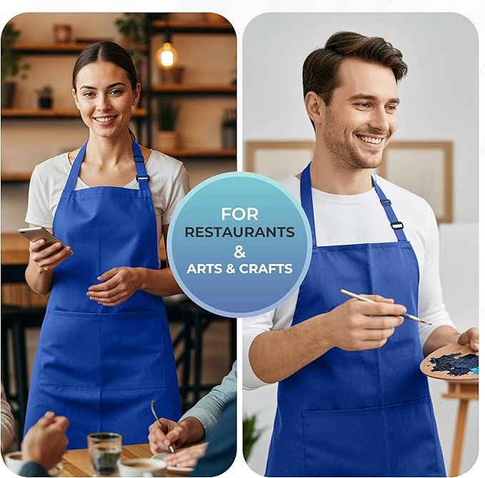 Utopia Kitchen 4 Pack Bib Apron Adjustable with 2 Pockets, Water and Oil Resistant, Cooking Kitchen Chef Apron for Women Men
