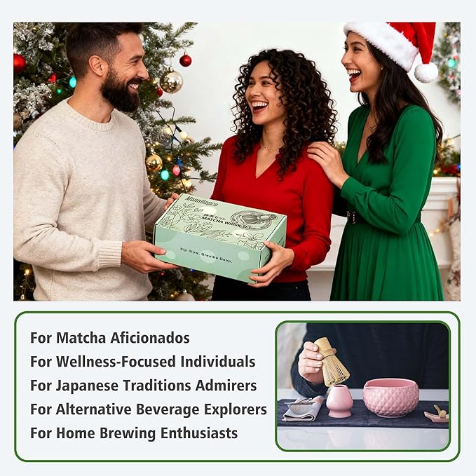 Matcha Whisk Bowl Set, 7PCS Japanese Matcha Kit with Spout Bowl Bamboo Whisk Stand Scoop Sifter Accessories for Tea Ceremony Latte, Gifts for Family,Friends