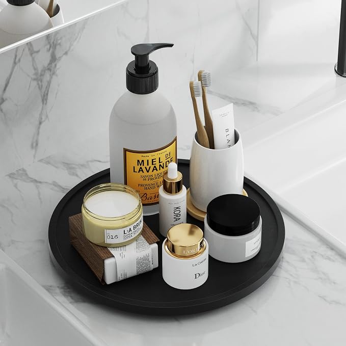 Lazy Susan Organizer Homerays 12 Inch Non-Skid Bamboo Lazy Susan for Kitchen Rotating Spice Rack for Kitchen Cabinet, Wood Turntable for Kitchen Countertop Organizer Black - Image 9