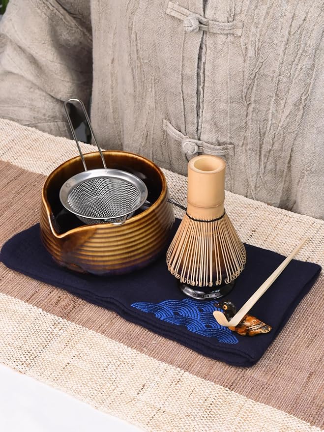 Artcome Matcha Tea Set – Japanese Matcha Kit with Bamboo Whisk, Pouring Spout Bowl, Scoop, Sifter, Holder & Manual – Ceramic & Bamboo Traditional Tea Ceremony Tools