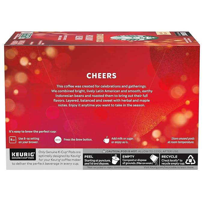 Starbucks K-Cup Coffee Pods, Medium Roast Coffee for Keurig Brewers, Holiday Blend, 100% Arabica, Limited Edition Holiday Coffee, 1 Box (10 Pods)