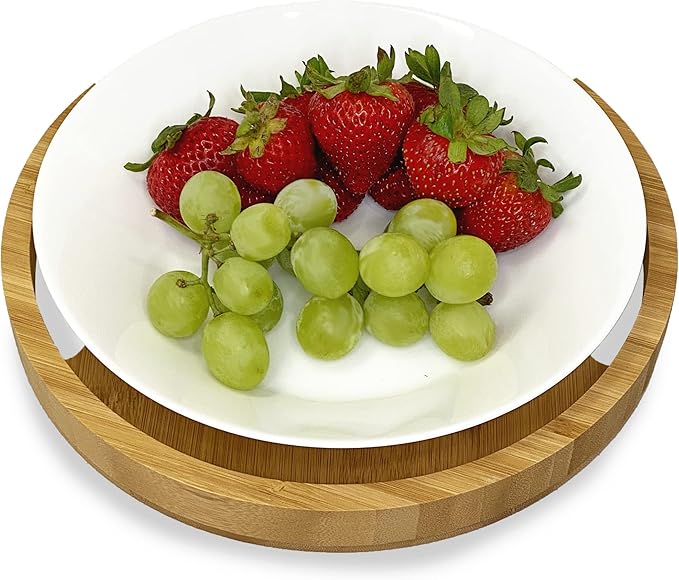 Bam & Boo Round Serving Tray with Handles Natural Bamboo (9") - Food, Storage, Decor for Breakfast, Parties, Weddings, Picnics