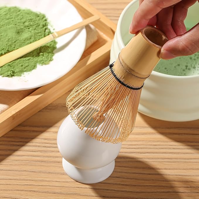 Modern Matcha Whisk Set - Bamboo Chasen - Rose Golden Stainless Steel Spoon - Bamboo Chashaku (Scoop) - Perfect Matcha Kit for Matcha at home (Whisk and stainless steel spoons and chashaku)