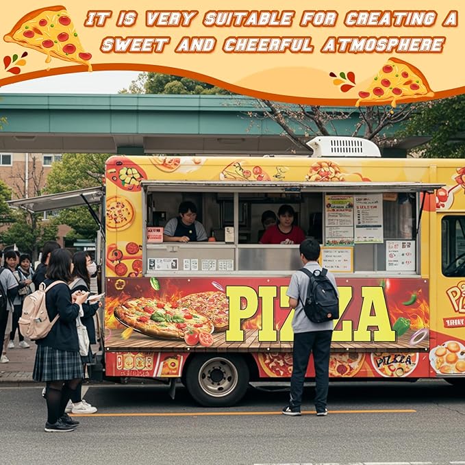 Tegeme Pizza Banner Sign for Shop Truck Decor 2x10 ft/ 24x120 Inch Pizza Party Decorations Pizza Birthday Party Supplies with 10 Grommets for Easy Hang Indoor Outdoor
