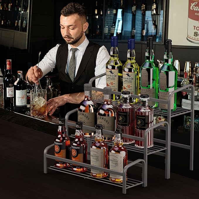 DTUQYX Coffee Syrup Organizer 3-Tier, 12 Bottles Capacity Coffee Syrup Rack,Metal Syrup Stand for Spice, Wine, Liquor, Bottle, Coffee Bar Station Racks Magnetic, No Installation,Grey