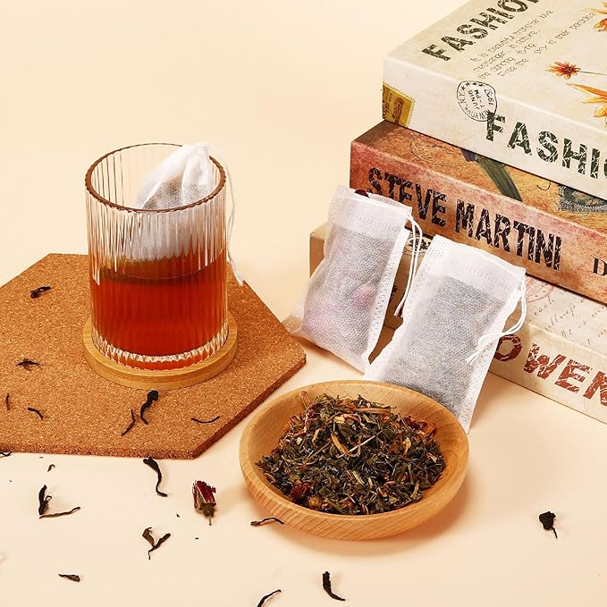 300 Pcs Empty Tea Bags for Loose Leaf Tea, Disposable Large tea Filter Bags with Drawstring Cold Brew Coffee Bag fillable Cloth Diy Empty Tea Sachets for Loose tea, Coffee, Herbs, Spice (4 x 6 inch)