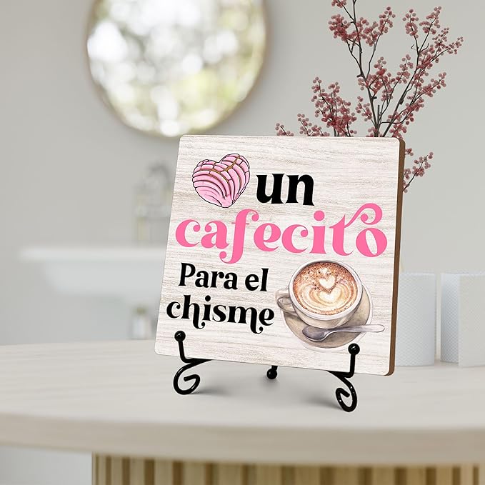 Stylish Cafe Station Decor, Coffee Bar Sign, Pink Signs for Station, Gifts for Coffee Lovers, Rustic Farmhouse Home Office Kitchen Decoration Bar Favor and Accessories 5 x 5 Inches-105