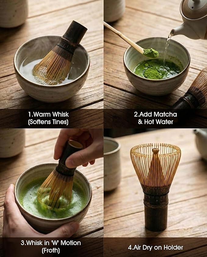 Matcha Whisk, 100-Prong Purple Bamboo Matcha Whisk (Chasen), Handcrafted Japanese Tea Whisk, Easy for Beginners