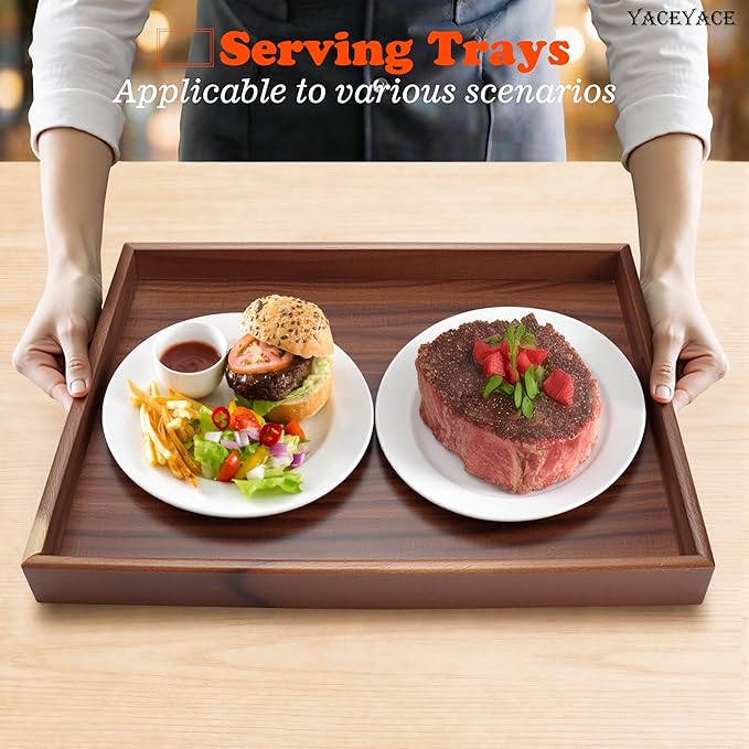 Large Tray for Ottoman Coffee Table, Large Wood Trays for Serving Food, Kitchen Counter, Home Decor, Bathroom, Breakfast, Dining