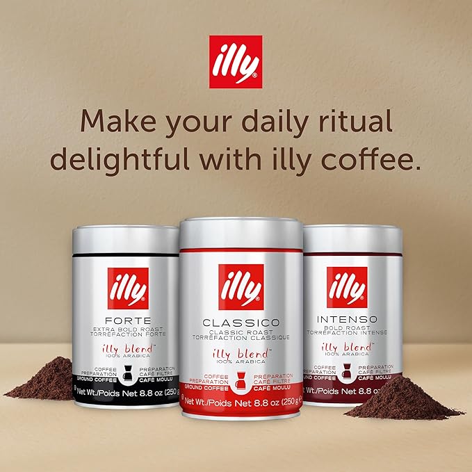 illy Ground Drip Coffee, Intenso Dark Roast, 100% Arabica, Premium Italian Coffee, Pre-Ground for Drip Brewers, 8.8oz, 6 Pack