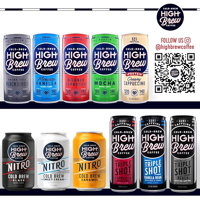 High Brew Coffee | Nitro Cold Brew | Sugar-Free and Dairy-Free, 200mg Natural Caffeine, Smooth Low-Acid Coffee Infused with Nitrogen, Ready-to-Drink | 10 oz Can (Caramel)