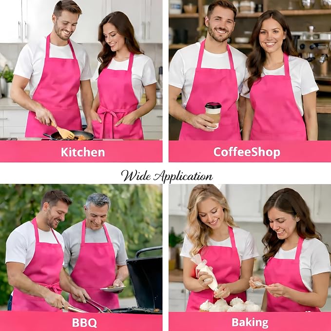 8 Pack Aprons Bulk with Pockets, Unisex Apron with Extra Long Ties for Chef, Cooking Classes, Painting, BBQ - Image 7