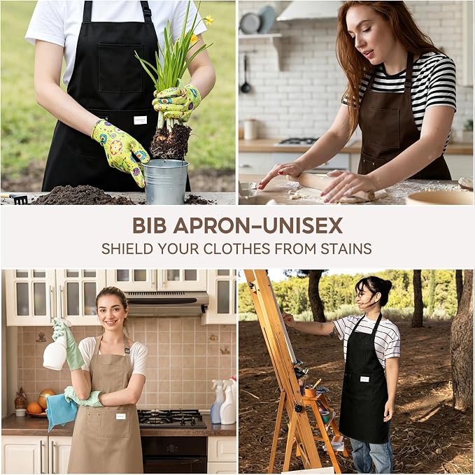 Kitchen Apron, Chef Aprons for Men Women with 5 Pockets, Adjustable Bib Barista BBQ Work Apron for Cooking - Image 7