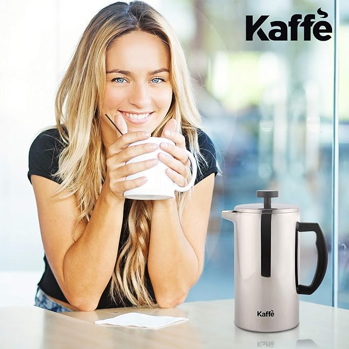 Kaffe Stainless Steel French Press Coffee Maker (27oz / 0.8L) - Double-Wall Insulated Coffee Press - Travel & Camping - Homemade French Press Coffee