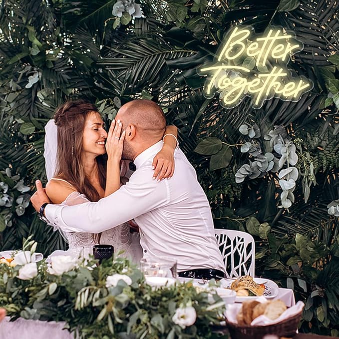 Better Together Neon Sign, Wedding Neon Sign, LED Neon Light for Wall Decor, Warm White Led Neon Light USB Dimmable Letters Neon Signs for Wedding, Engagement Party