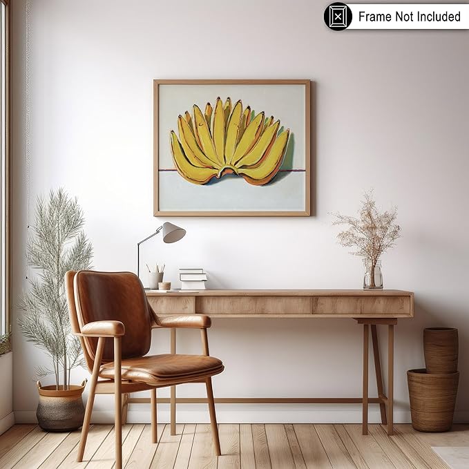 Poster Master Vintage Food & Drink Poster - Retro Banana Oil Painting Print - Banana Art - Gift for Vegan, Vegetarian, Foodies - Perfect Decor for Bakery, Home, Kitchen, 24x32 Unframed Wall Art