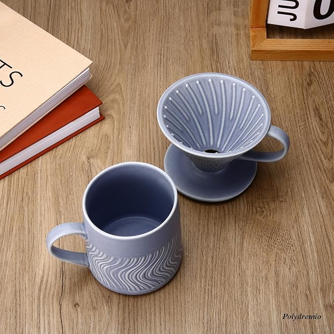Pour Over Coffee Maker with 100 Sheets of Paper Filter, 15 oz Ceramic Coffee Mug & Ceramic Coffee Dripper, 1 Cup-Single brew coffee set, Purple