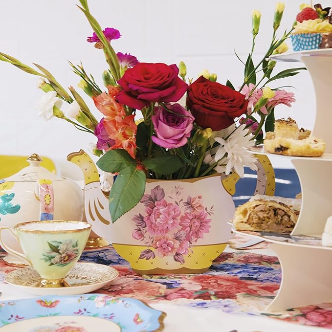 Talking Tables | Vintage Teapot Vase Decoration, Flower Centrepiece, For Birthday or Garden Party, Baby Shower, Wedding, Afternoon Tea, Anniversary, Party Supplies, Floral Box Decor