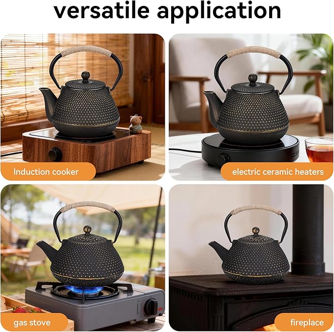 Cast Iron Teapot, 32 oz (950 ml) Japanese Tetsubin Tea Pot with Infuser for Stovetop Safe, Tea Kettle with Enameled Interior for Loose Leaf Tea and Tea Bags