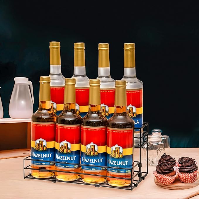 8 Bottles Coffee Syrup Rack Organizer, Coffee Syrup Stand Holder, 2 Tier Coffee Syrup Organizer for Coffee Bar Station, Wine Rack for Countertop, Bottle Display Shelf for Cocktail, Dressing