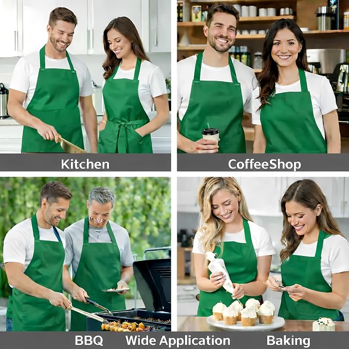 8 Pack Aprons Bulk with Pockets, Unisex Apron with Extra Long Ties for Chef, Cooking Classes, Painting, BBQ - Image 7