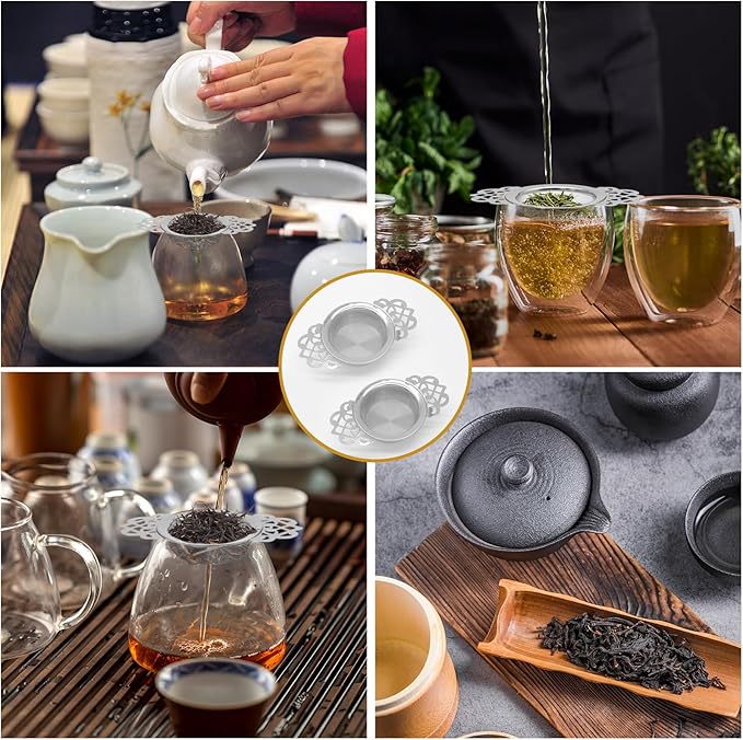 2 Pack Tea Strainers with Drip Bowls Stainless Steel Mesh Tea Infusers Loose Leaf Tea Filter with Handles Tea Steeper for Tea Juice Coffee Drinks, Silver