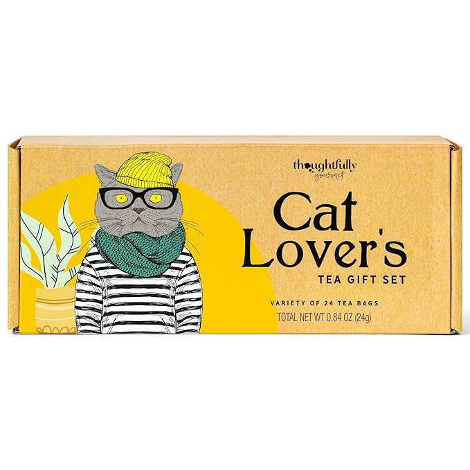 Thoughtfully Gourmet Cat Lover's Tea Gift Set: Includes 24 Teas in 6 Flavors with Stylish Cat Art and Fun Quotes for Cat Moms and Dads, Set of 24