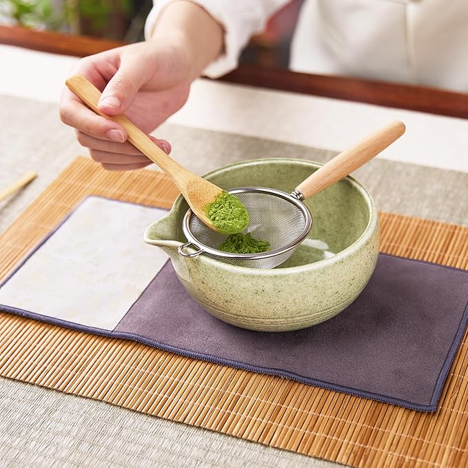 Matcha Whisk Set,9-Piece Traditional Matcha Kit in Giftbox, Bamboo Whisk Ceramic Matcha Bowl Matcha Kit for Ceremony, Making Tools for Tea Ceremony (Matcha Green)