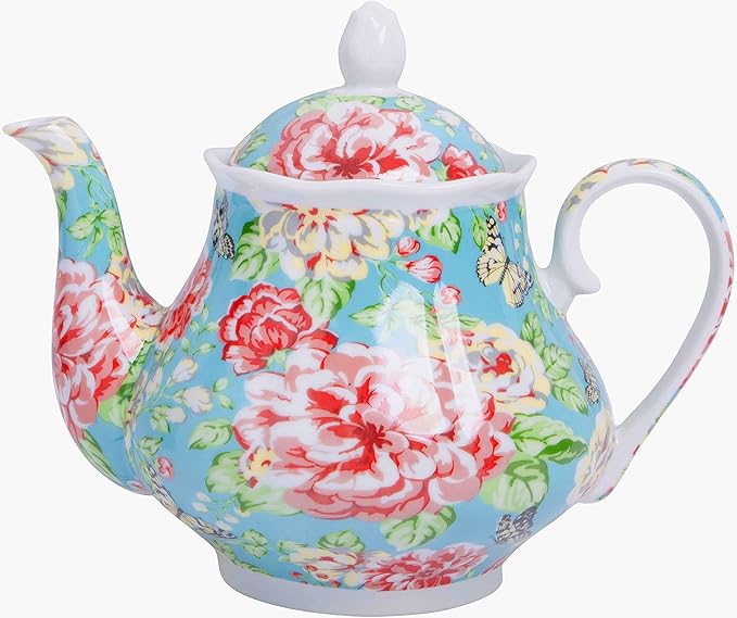 European Style Ceramic Teapot Coffee Pot Water Pot Porcelain Vintage Gift Tea Pot - 37 Oz - May Blossom