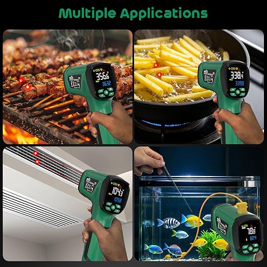 Infrared Thermometer Gun,SQECH Laser Thermometer Gun -40℉~2192℉(-40℃~1200℃),50:1 Non-Contact High Temp Thermometer with Thermocouple Probe,Color Backlight,Adjustable Emissivity,for Industry&Home