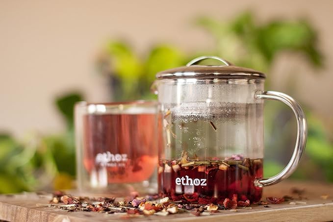 Ethoz® by Planetary Design Glass Tea Brewer – Premium Loose-Leaf Infuser, Borosilicate Chamber, Stainless Steel Strainer, 14 fl.oz. / 400 mL, Minimalist Design, Sustainable & Easy to Clean