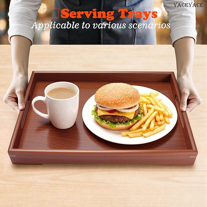 Serving Tray Wood, 13"x8.7"x1.5" Small Wood Serving Tray for Coffee Table, Ottoman, Party, Dining, Home Decor, Breakfast, Bar, Bathroom