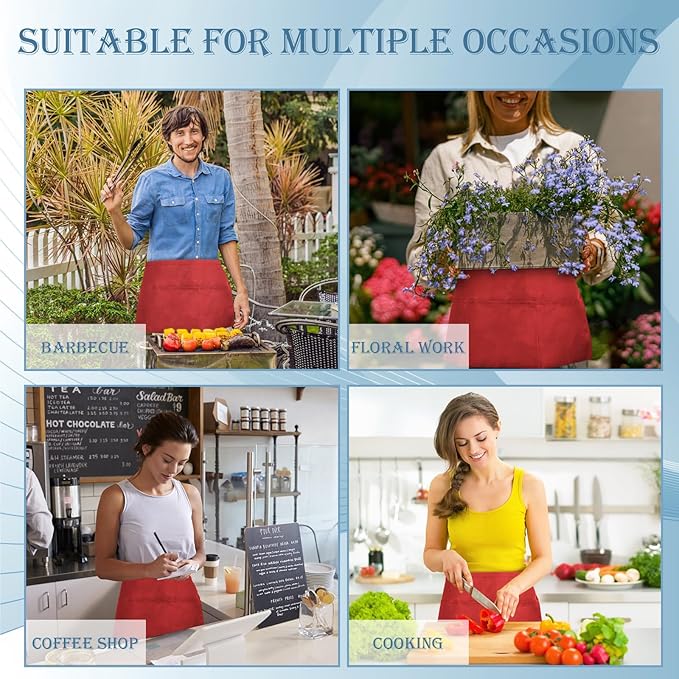 PEASUG Server Apron, Waitress Apron with 3 Pockets, Short Aprons for Women with Pockets for Servers, Waiter, Waitress