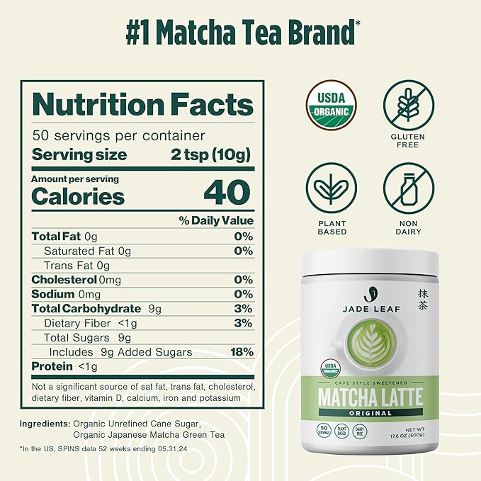 Jade Leaf Matcha Organic Matcha Latte Mix - Bulk Value Size - Lightly Sweet Japanese Matcha Green Tea Powder with Organic Cane Sugar for Café Style Blend, 17.6 Ounce / 500g (Pack of 1)